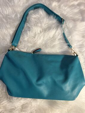 Teal Pebbled Faux Leather Shoulder Bag Crossbody Adjustable Strap Gold Hardware